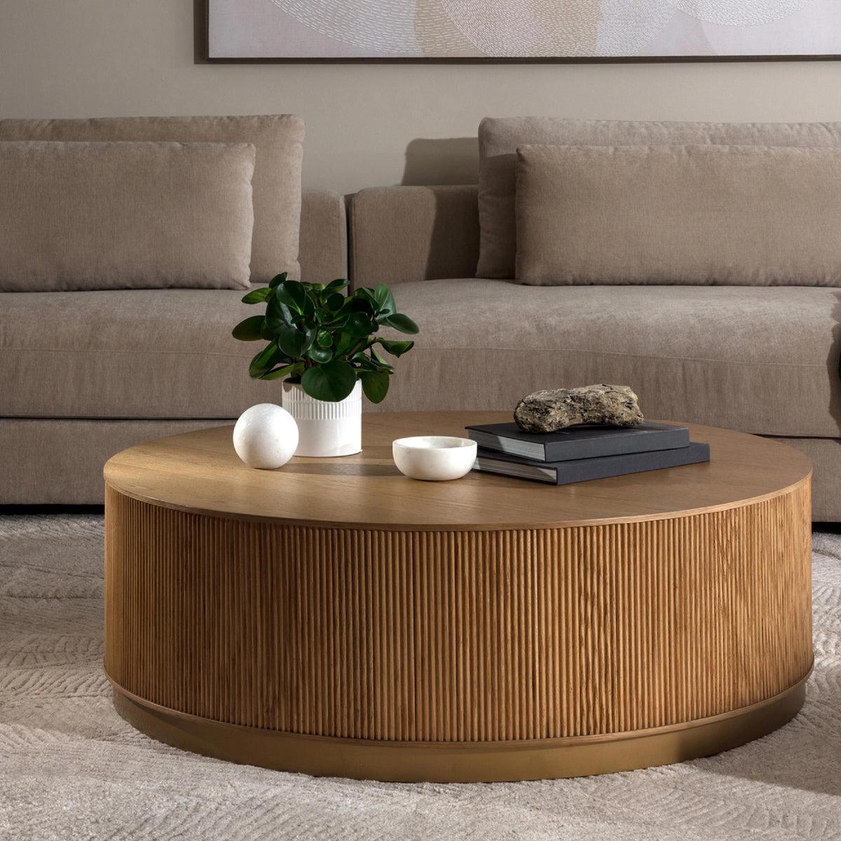 Kalla Luxury Oak Round Coffee Table 112cm