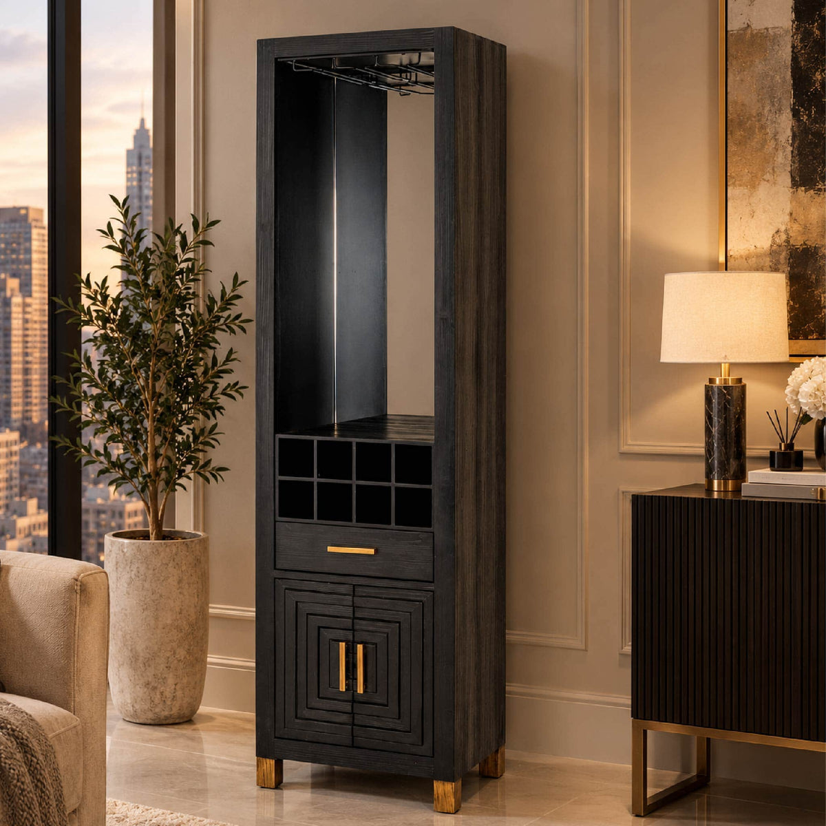 Hill Interiors Lennox Black Drinks Unit Wine Cabinet