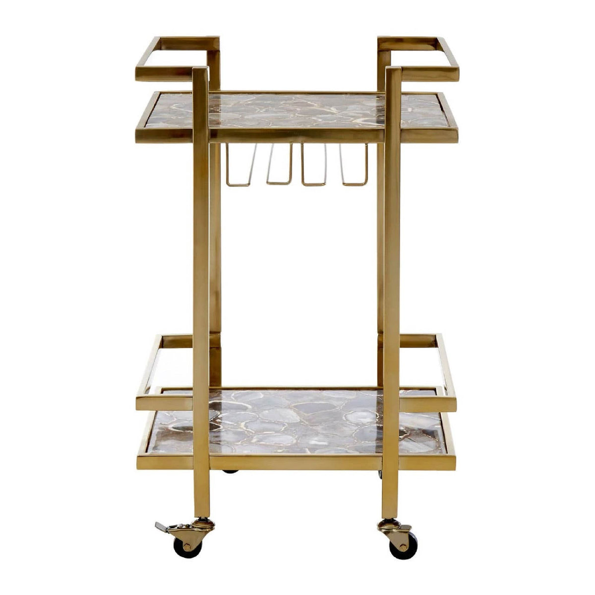 Vita Black Agate and Gold 2 Tier Drinks Trolley