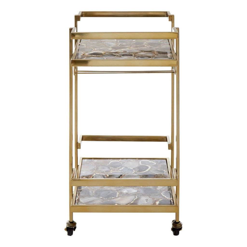 Vita Black Agate and Gold 2 Tier Drinks Trolley