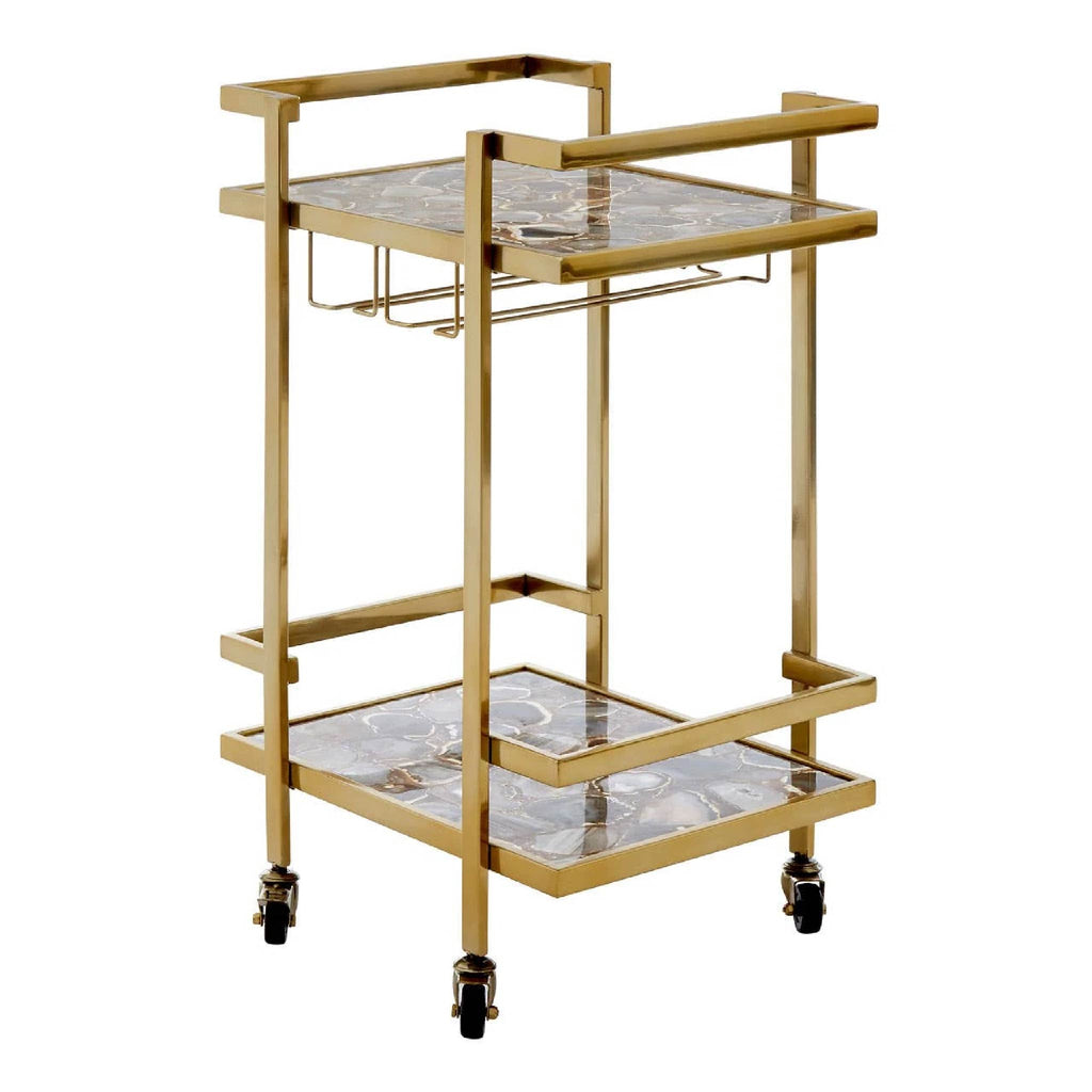 Vita Black Agate and Gold 2 Tier Drinks Trolley