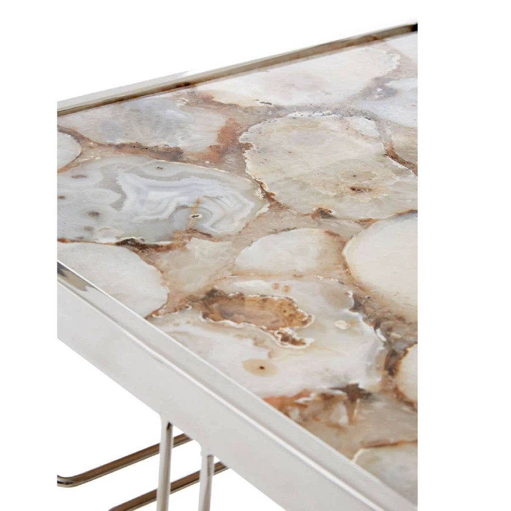 Vita White Agate and Silver 2 Tier Drinks Trolley