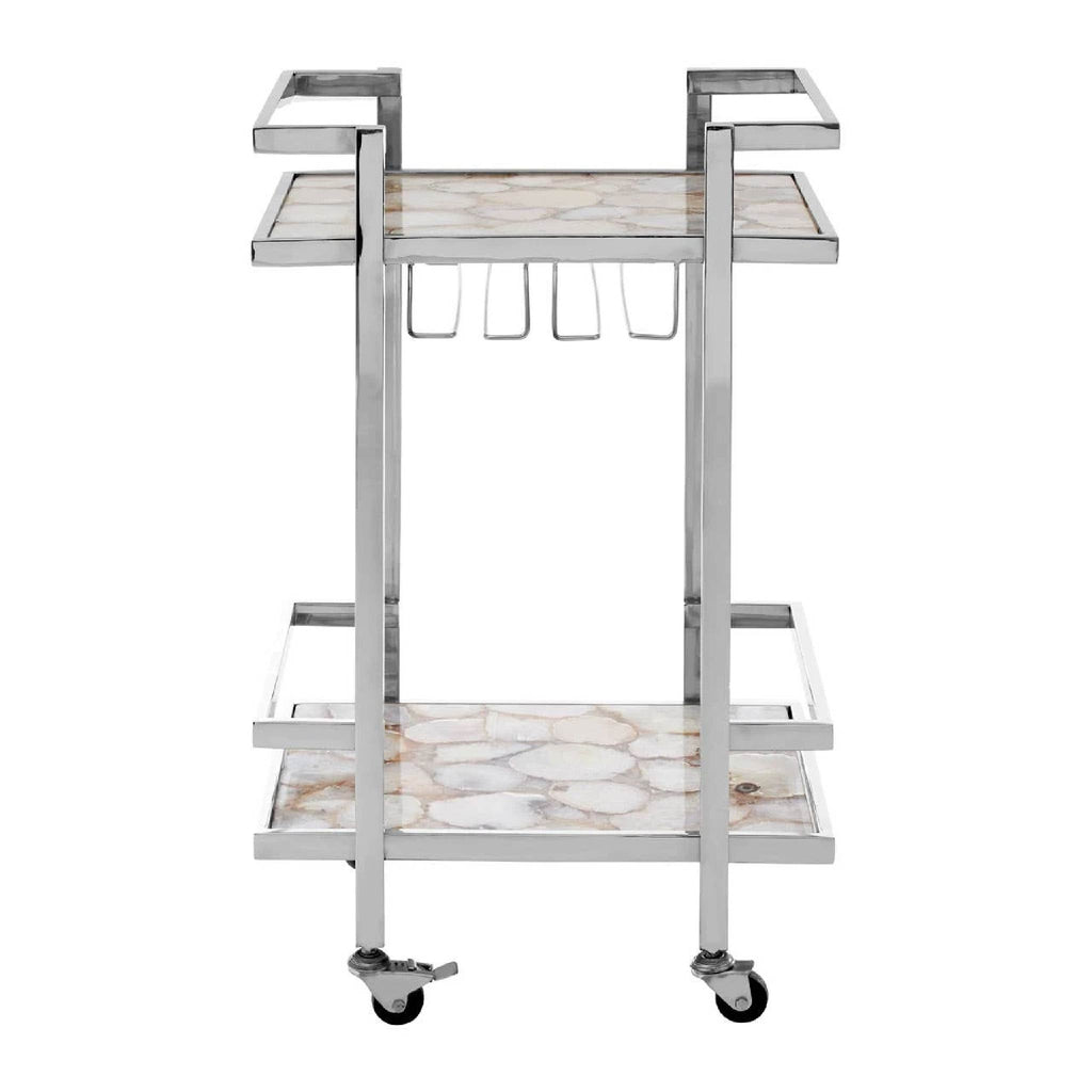Vita White Agate and Silver 2 Tier Drinks Trolley