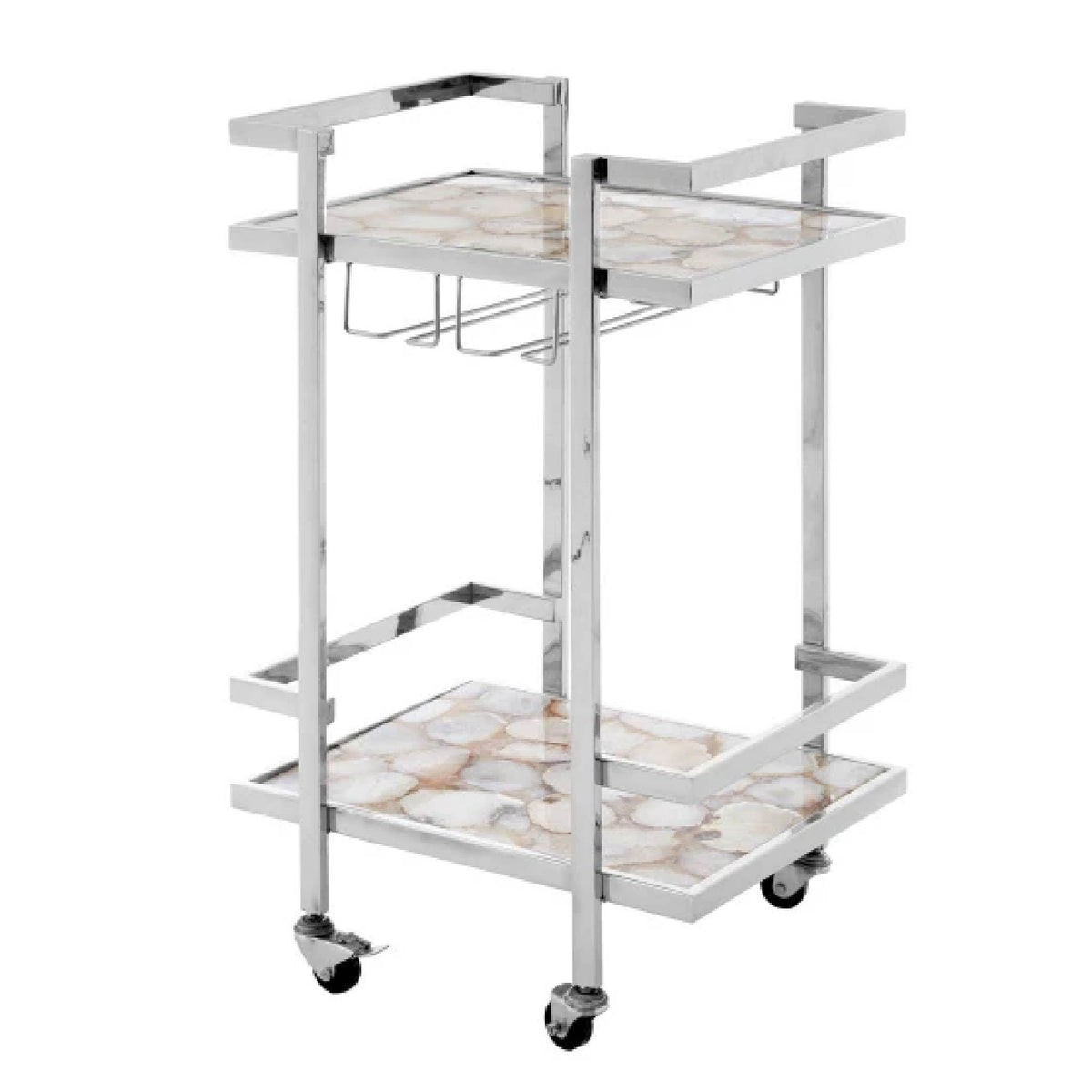 Vita White Agate and Silver 2 Tier Drinks Trolley