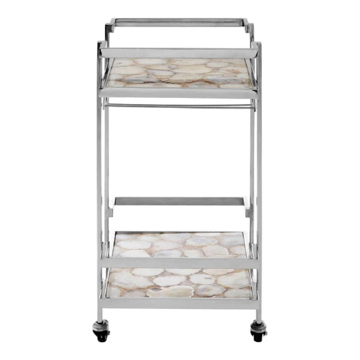 Vita White Agate and Silver 2 Tier Drinks Trolley