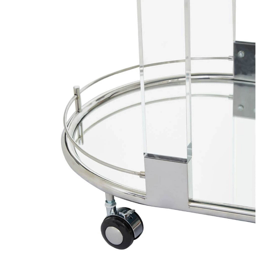 Oria Silver Metal and Acrylic Frame 2 Tier Oval Drinks Trolley
