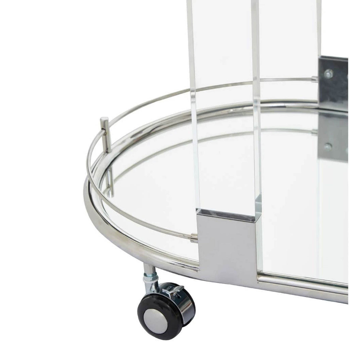 Oria Silver Metal and Acrylic Frame 2 Tier Oval Drinks Trolley