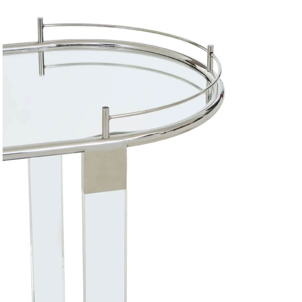 Oria Silver Metal and Acrylic Frame 2 Tier Oval Drinks Trolley