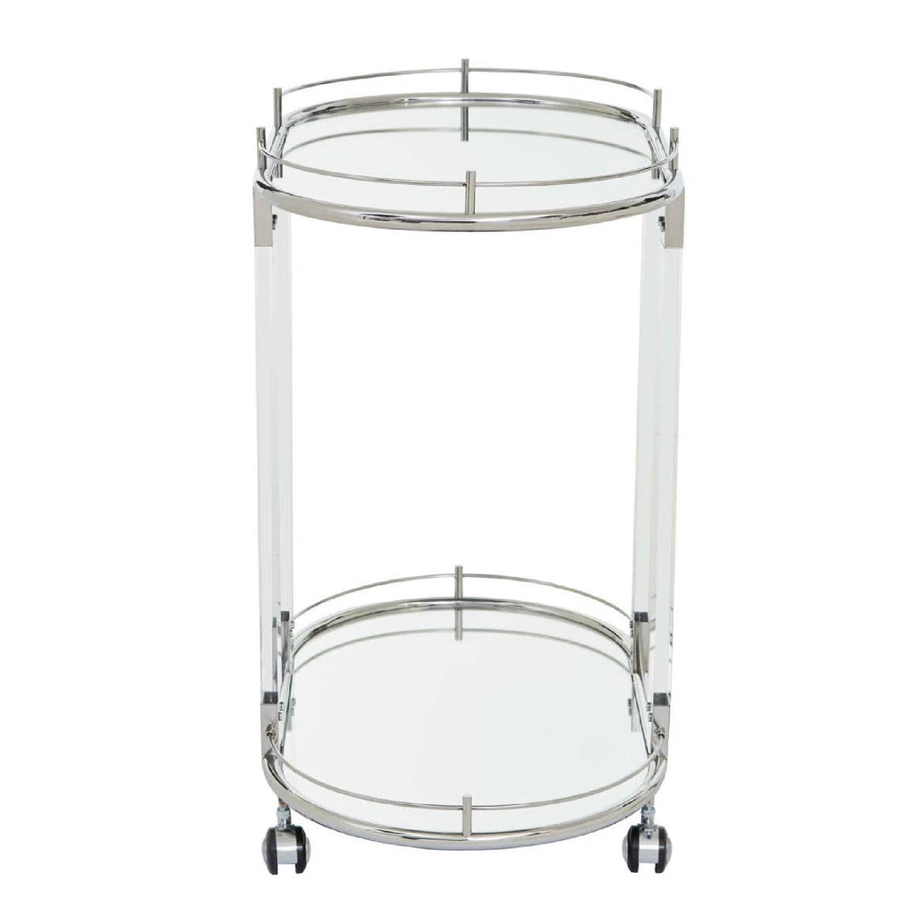 Oria Silver Metal and Acrylic Frame 2 Tier Oval Drinks Trolley