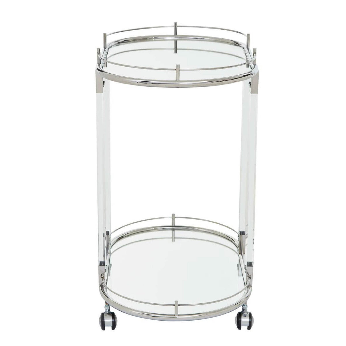 Oria Silver Metal and Acrylic Frame 2 Tier Oval Drinks Trolley