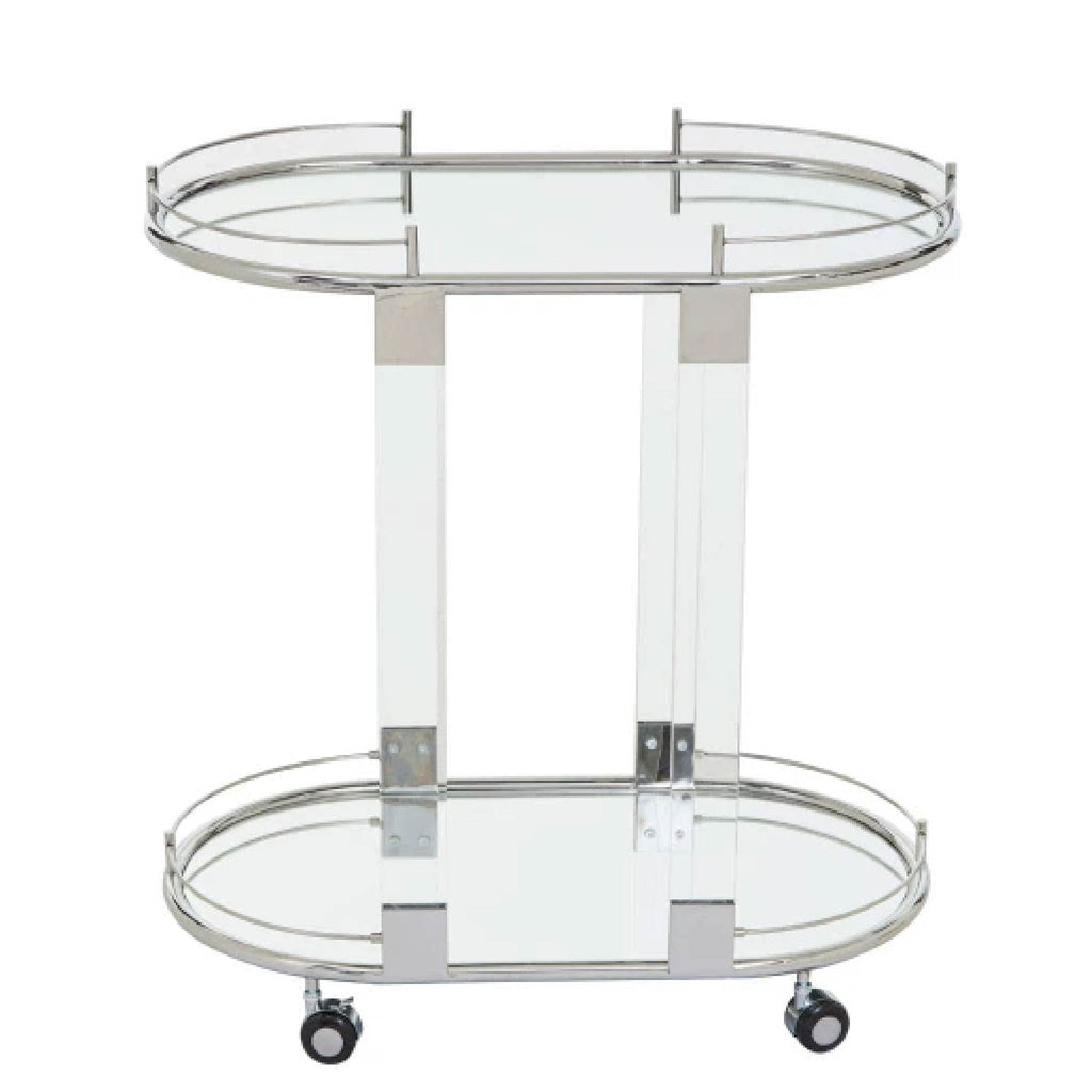 Oria Silver Metal and Acrylic Frame 2 Tier Oval Drinks Trolley