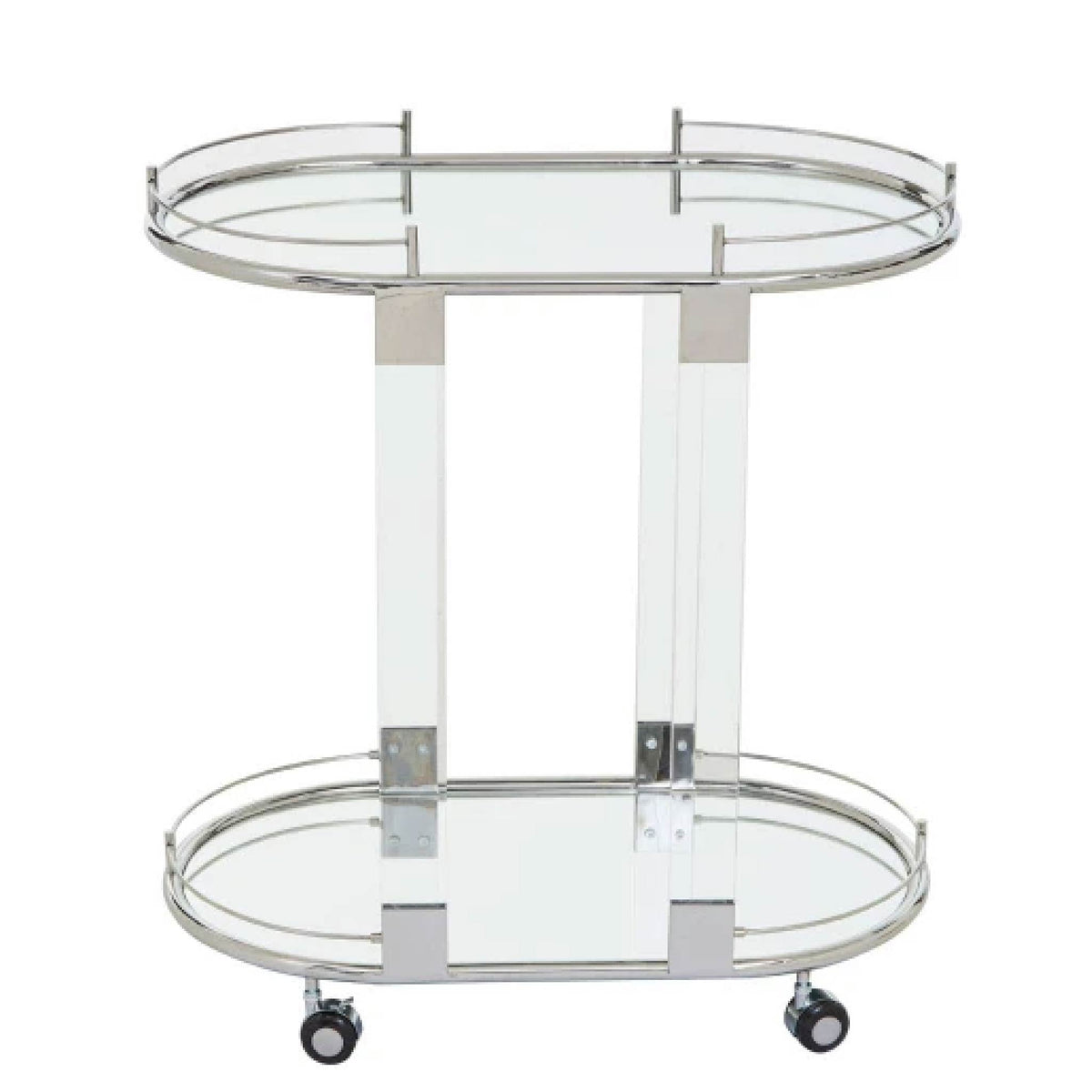 Oria Silver Metal and Acrylic Frame 2 Tier Oval Drinks Trolley