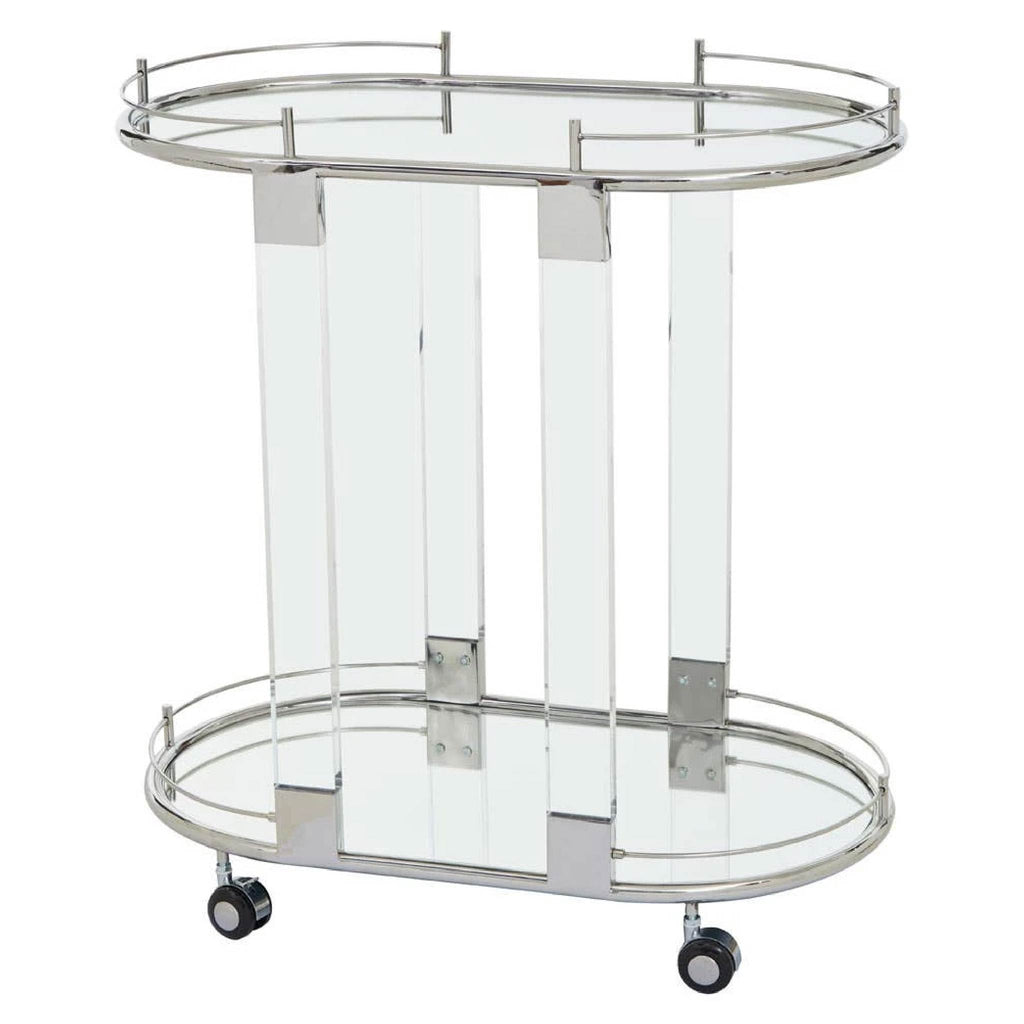 Oria Silver Metal and Acrylic Frame 2 Tier Oval Drinks Trolley