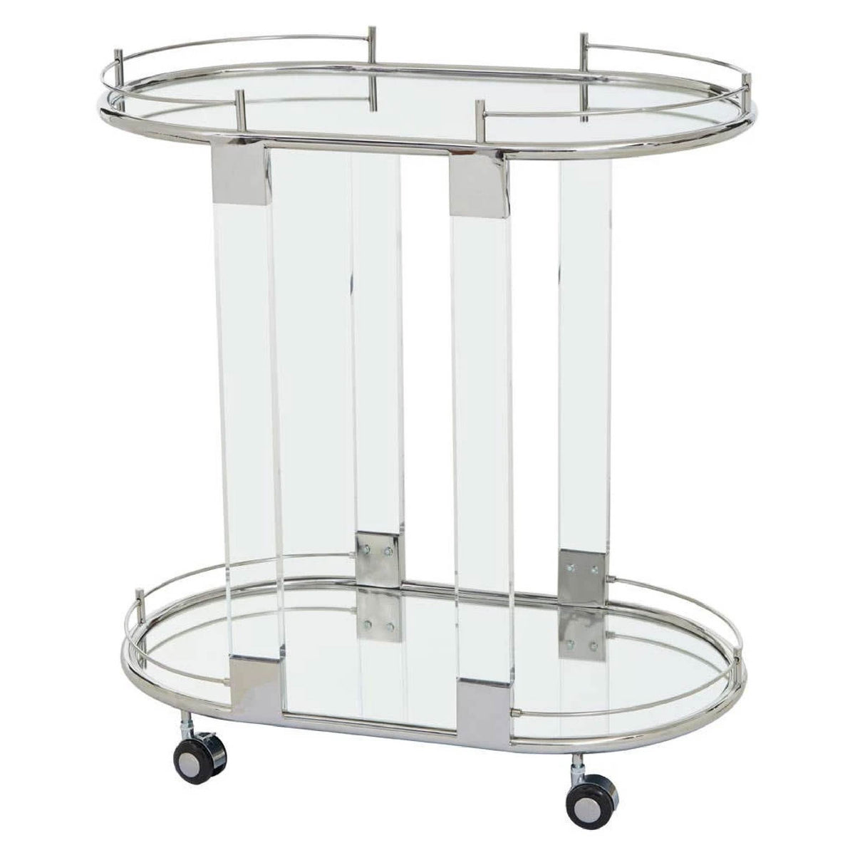 Oria Silver Metal and Acrylic Frame 2 Tier Oval Drinks Trolley