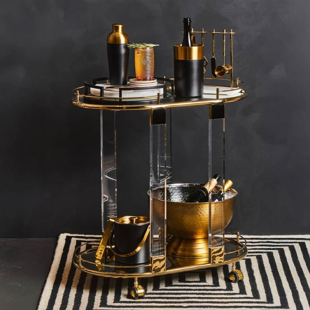 Oria Gold Metal 2 Tier Luxury Oval Drinks Trolley
