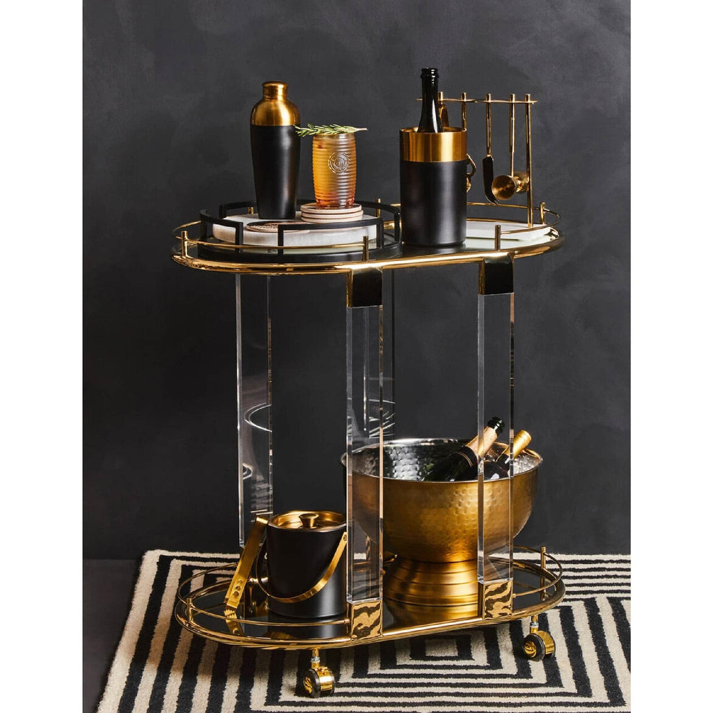 Oria Gold Metal 2 Tier Luxury Oval Drinks Trolley