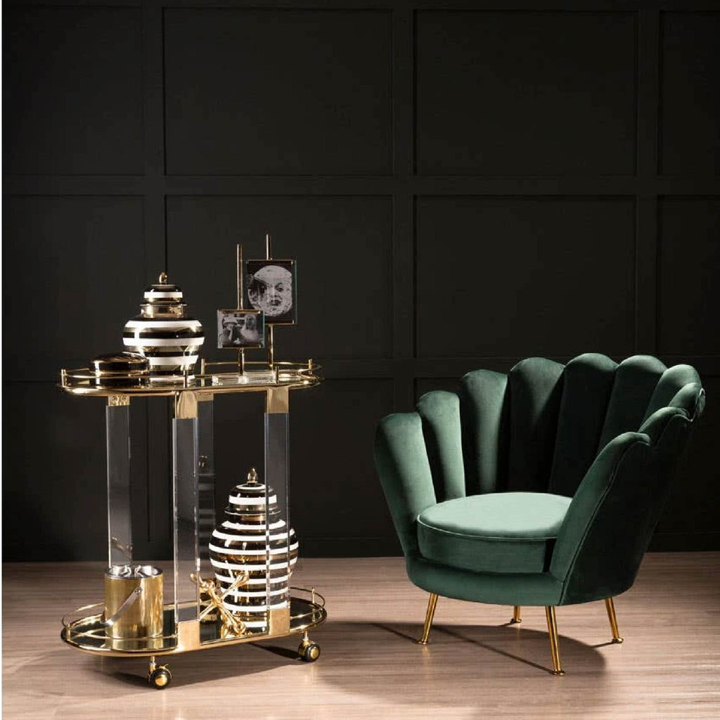Oria Gold Metal 2 Tier Luxury Oval Drinks Trolley