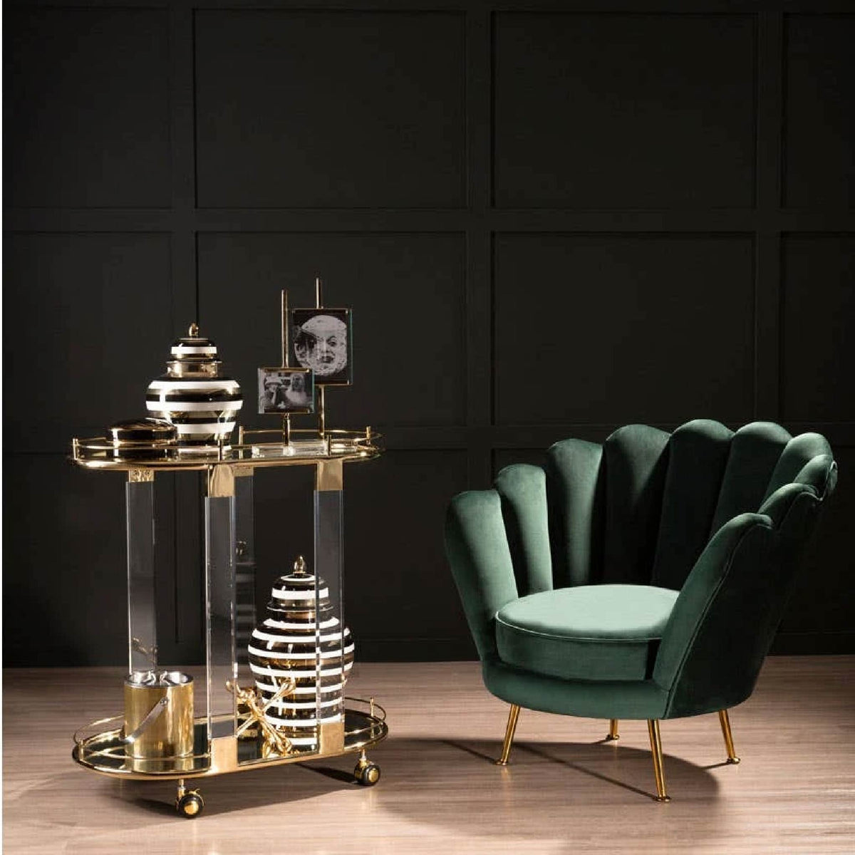 Oria Gold Metal 2 Tier Luxury Oval Drinks Trolley