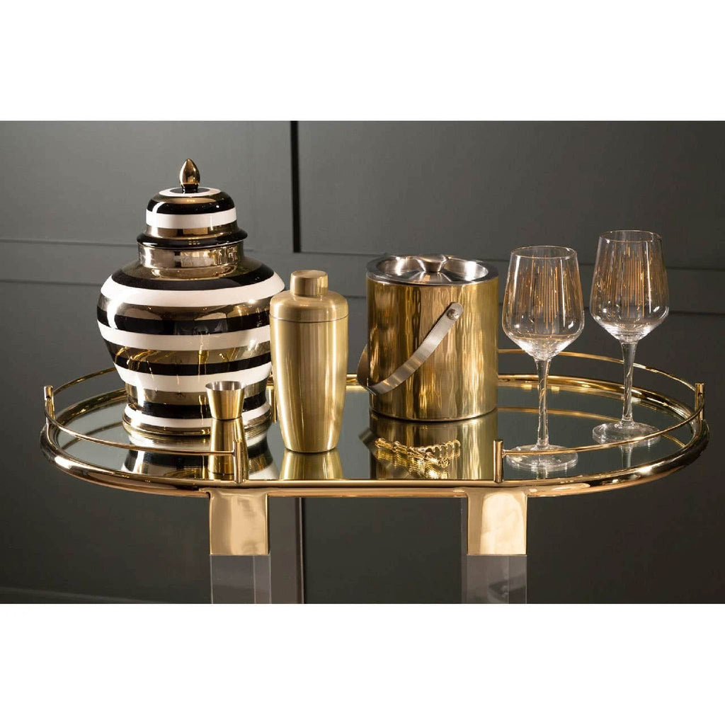 Oria Gold Metal 2 Tier Luxury Oval Drinks Trolley