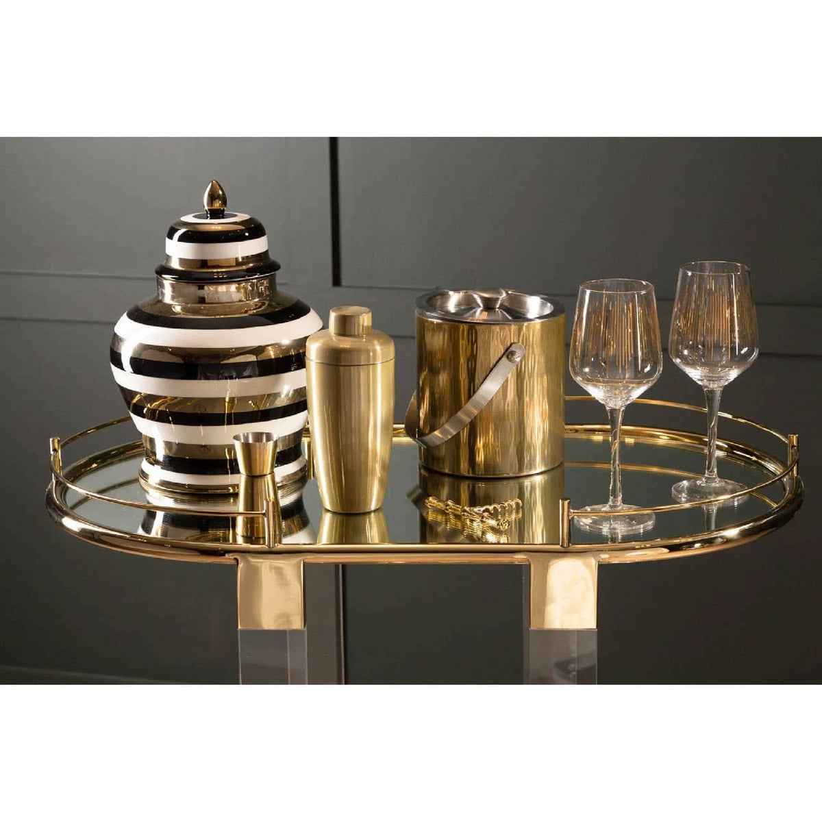 Oria Gold Metal 2 Tier Luxury Oval Drinks Trolley