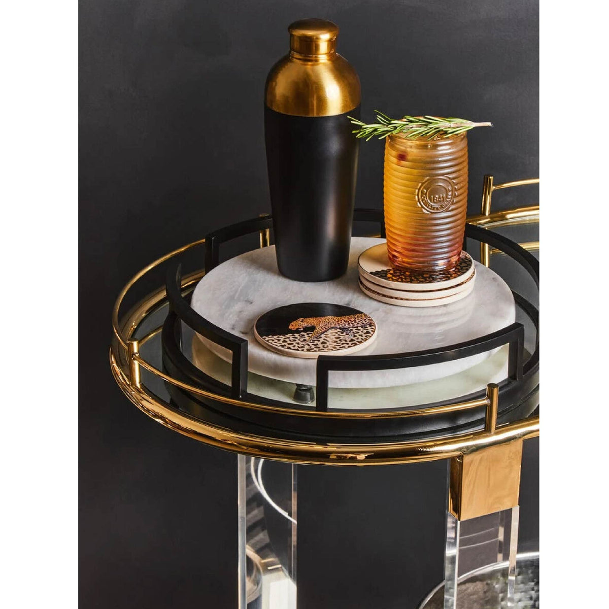 Oria Gold Metal 2 Tier Luxury Oval Drinks Trolley