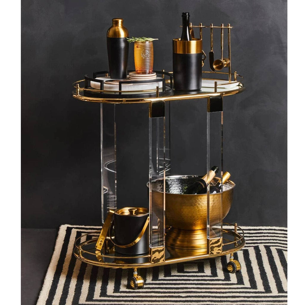Oria Gold Metal 2 Tier Luxury Oval Drinks Trolley