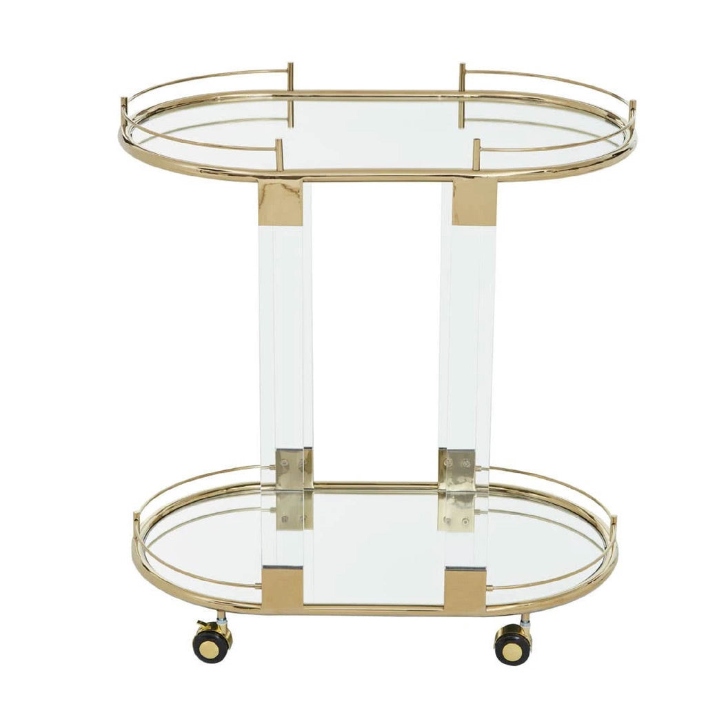Oria Gold Metal 2 Tier Luxury Oval Drinks Trolley