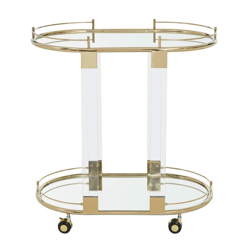 Oria Gold Metal 2 Tier Luxury Oval Drinks Trolley