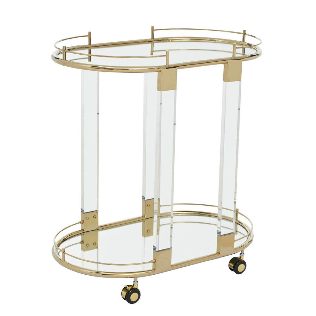 Oria Gold Metal 2 Tier Luxury Oval Drinks Trolley