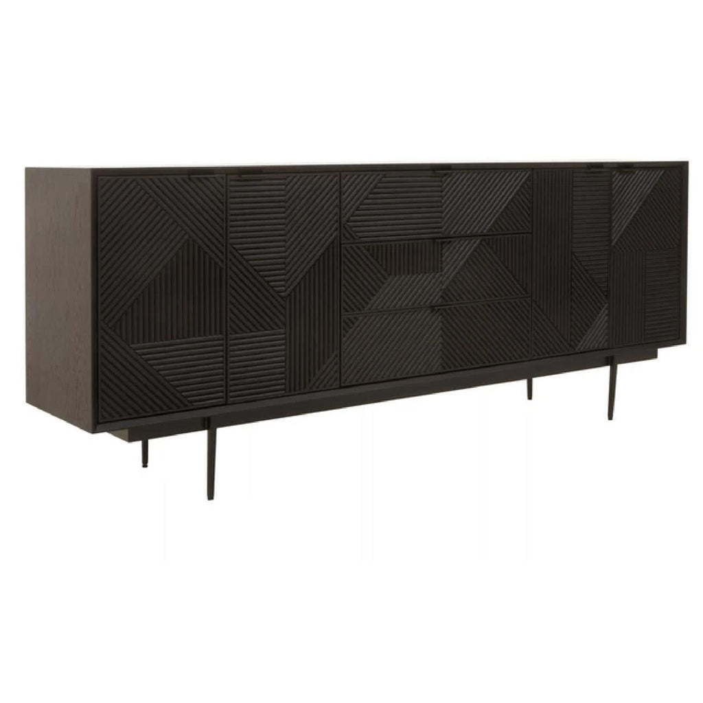 Jakara Black Finish Sideboard with 4 Doors and 3 Drawers