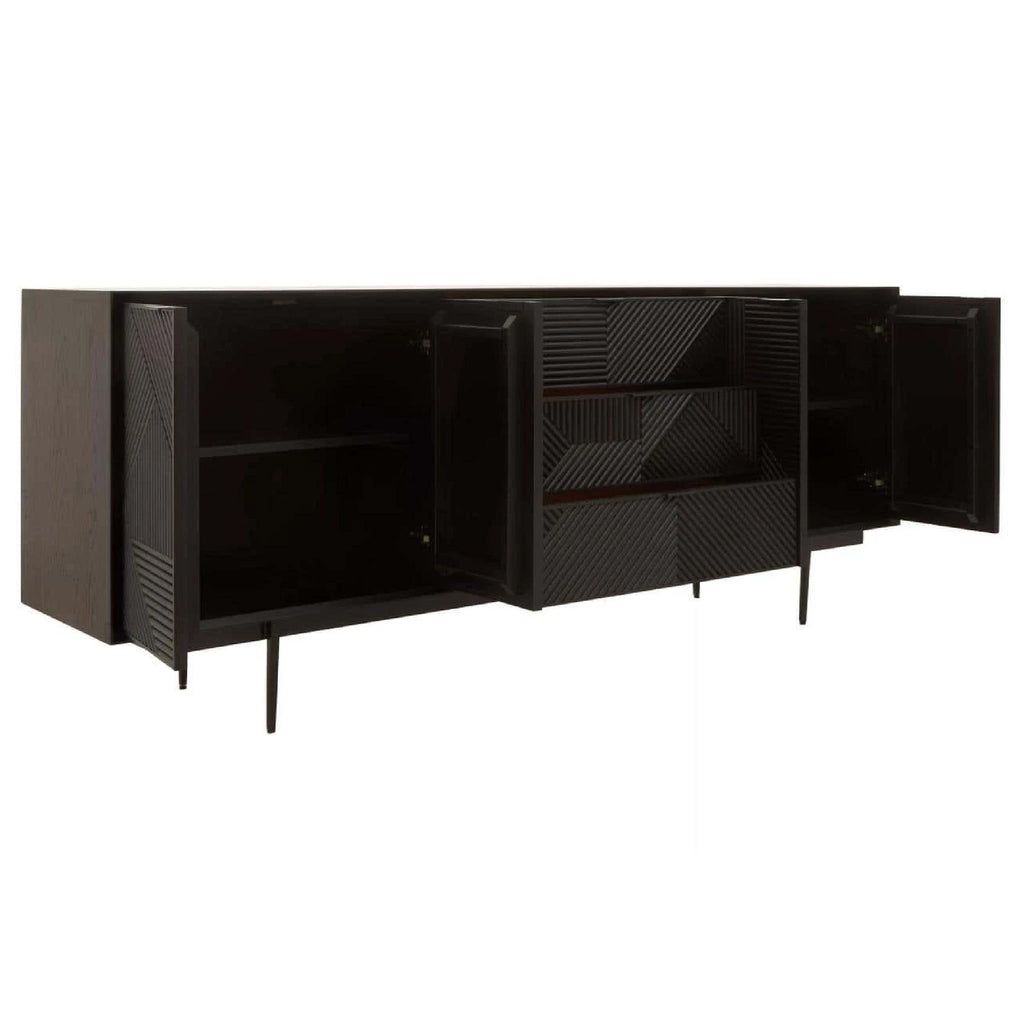 Jakara Black Finish Sideboard with 4 Doors and 3 Drawers