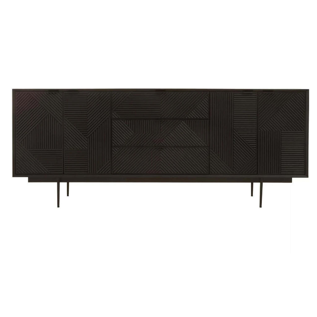 Jakara Black Finish Sideboard with 4 Doors and 3 Drawers
