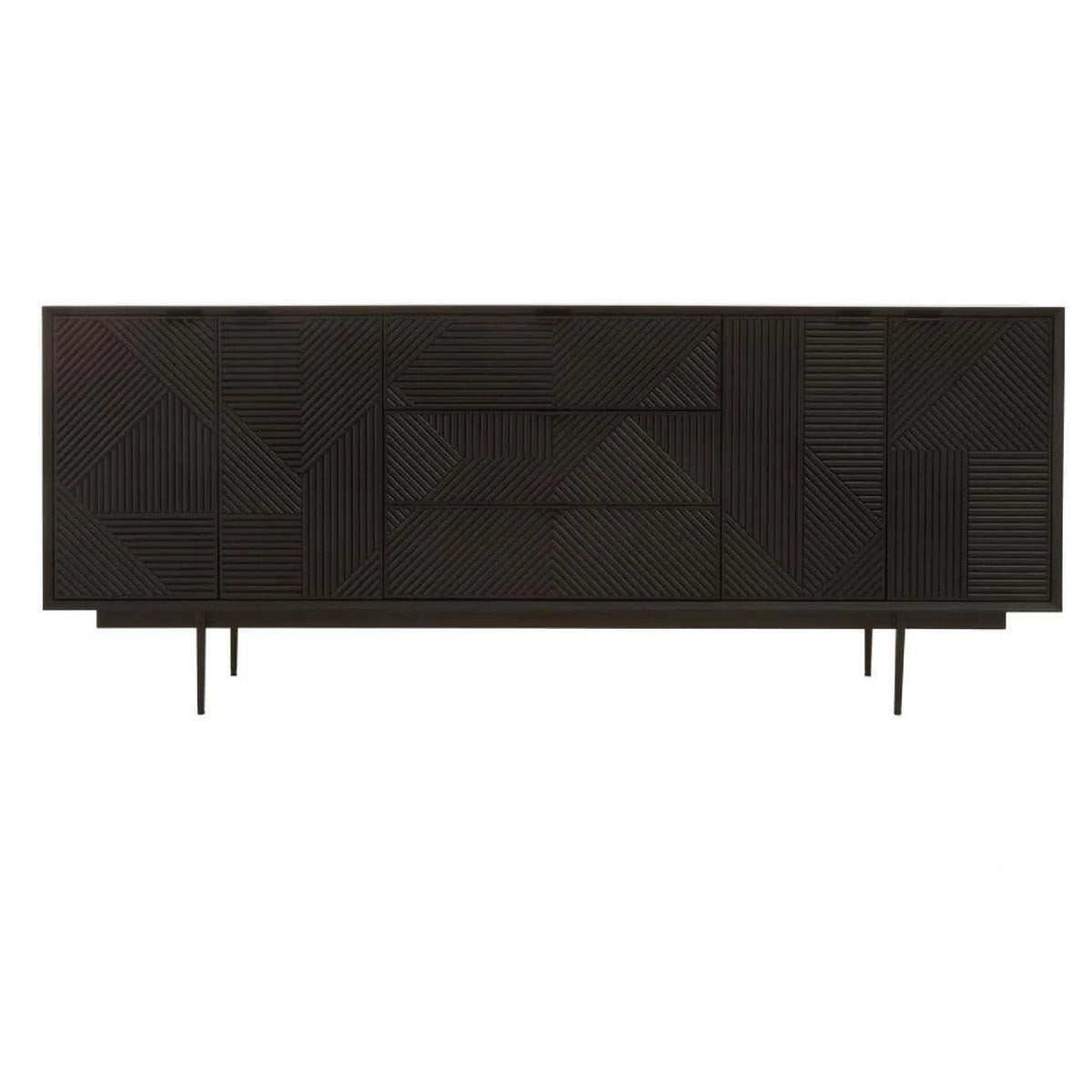 Jakara Black Finish Sideboard with 4 Doors and 3 Drawers
