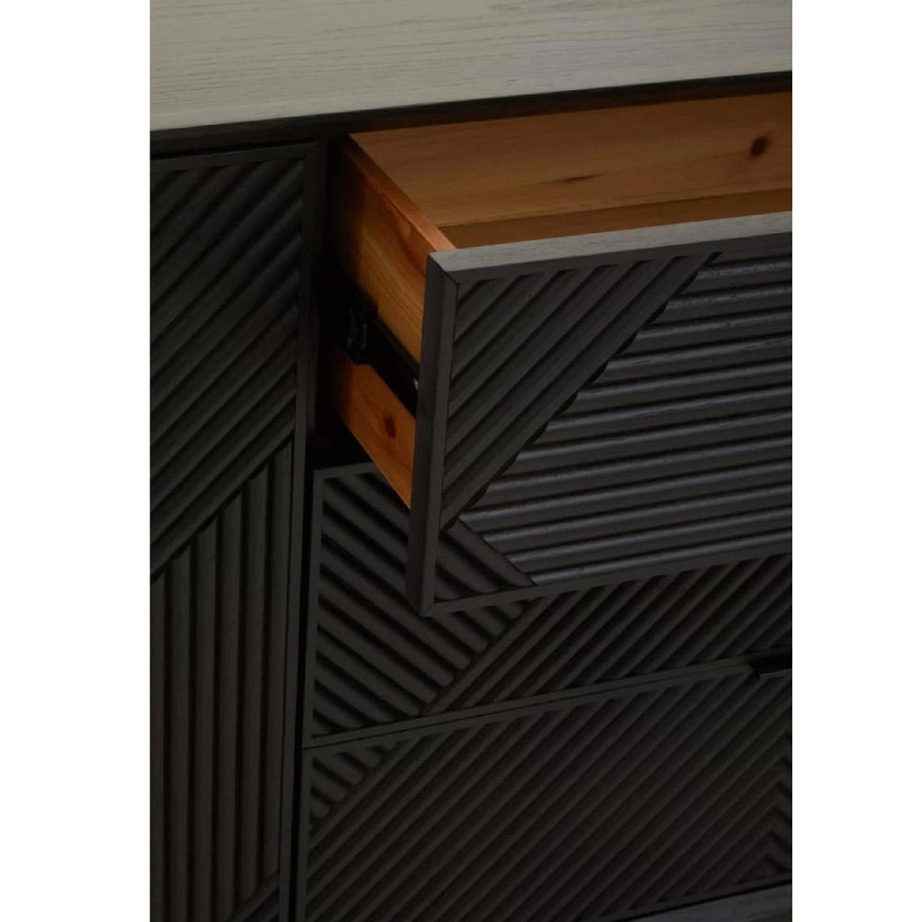 Jakara Black Finish Sideboard with 4 Doors and 3 Drawers