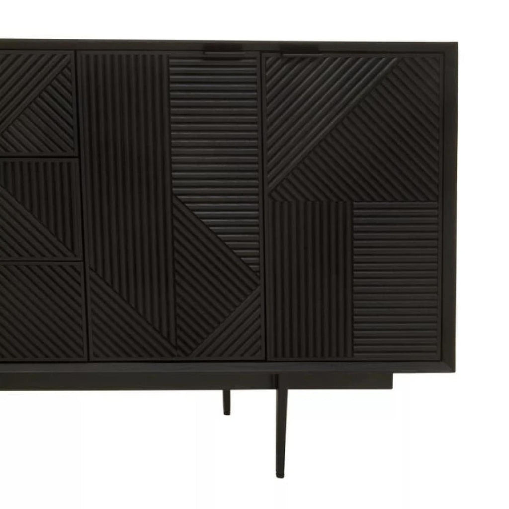 Jakara Black Finish Sideboard with 4 Doors and 3 Drawers