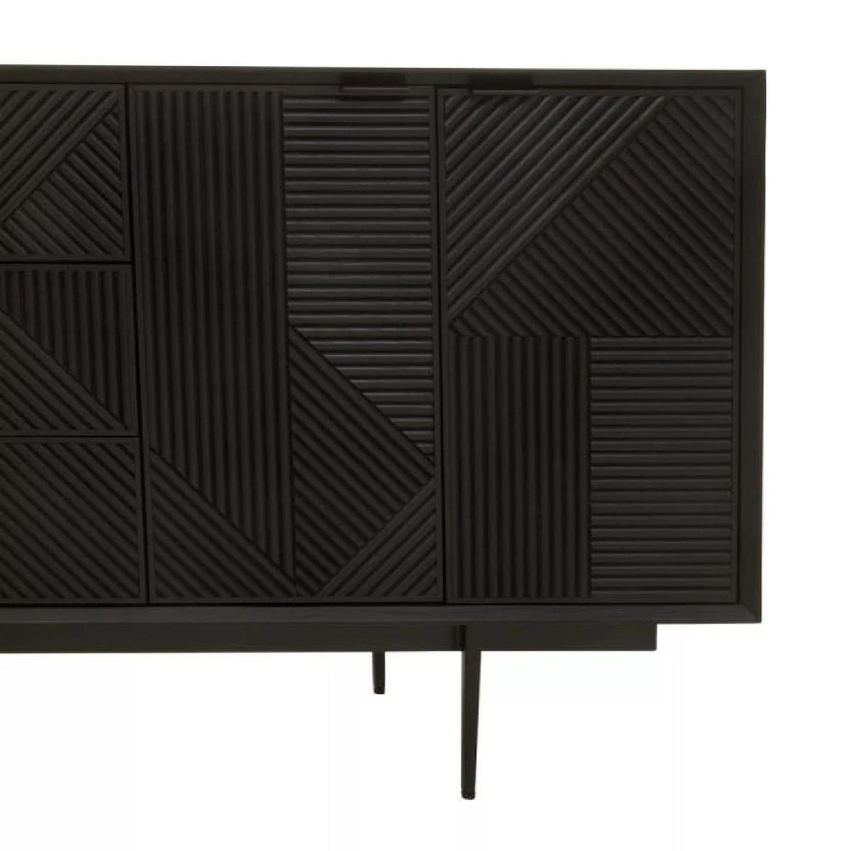 Jakara Black Finish Sideboard with 4 Doors and 3 Drawers