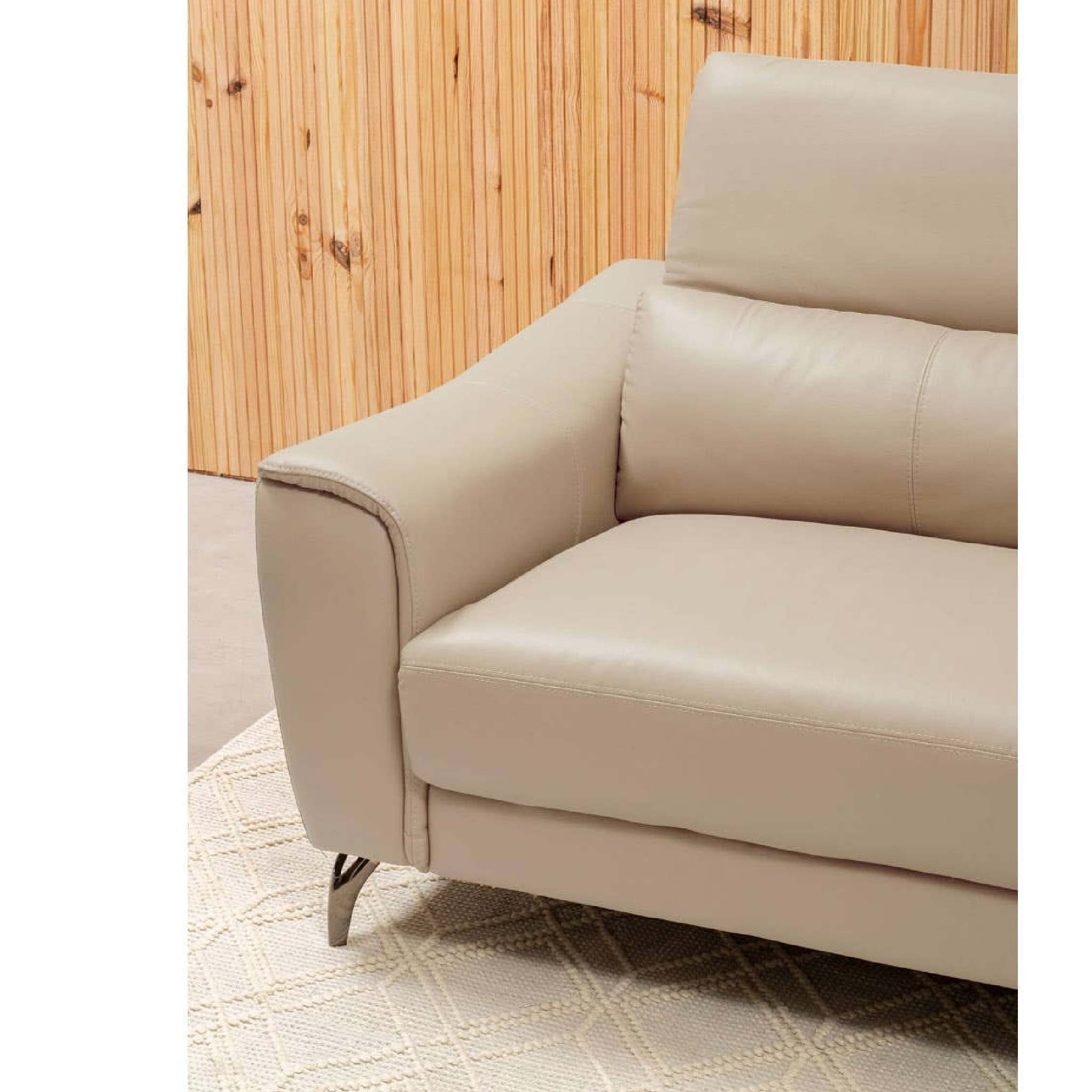Padua 3 Seat Stone Leather Sofa with Adjustable Headrests