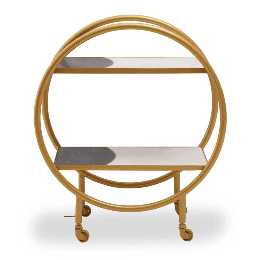 Vizzini Marble with Brass Finish Round 2 Tier Shelf or Bar Unit