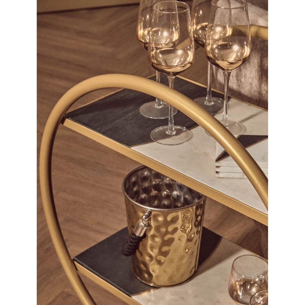 Vizzini Marble with Brass Finish Round 2 Tier Shelf or Bar Unit