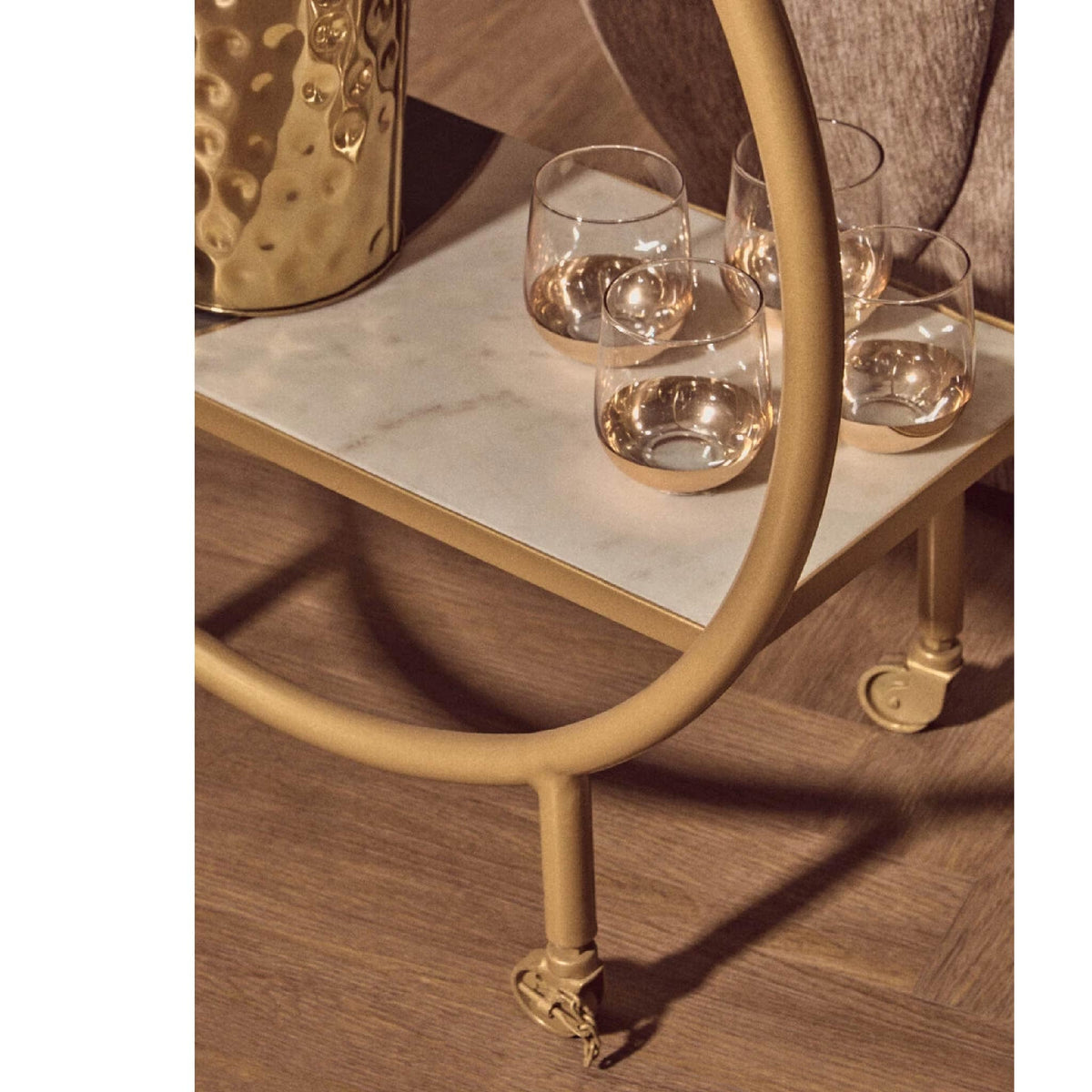 Vizzini Marble with Brass Finish Round 2 Tier Shelf or Bar Unit