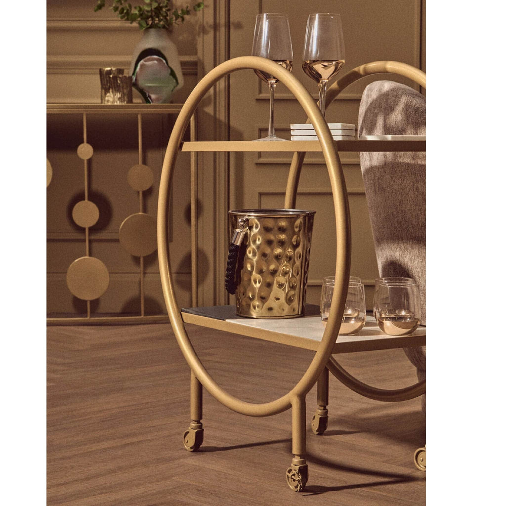 Vizzini Marble with Brass Finish Round 2 Tier Shelf or Bar Unit