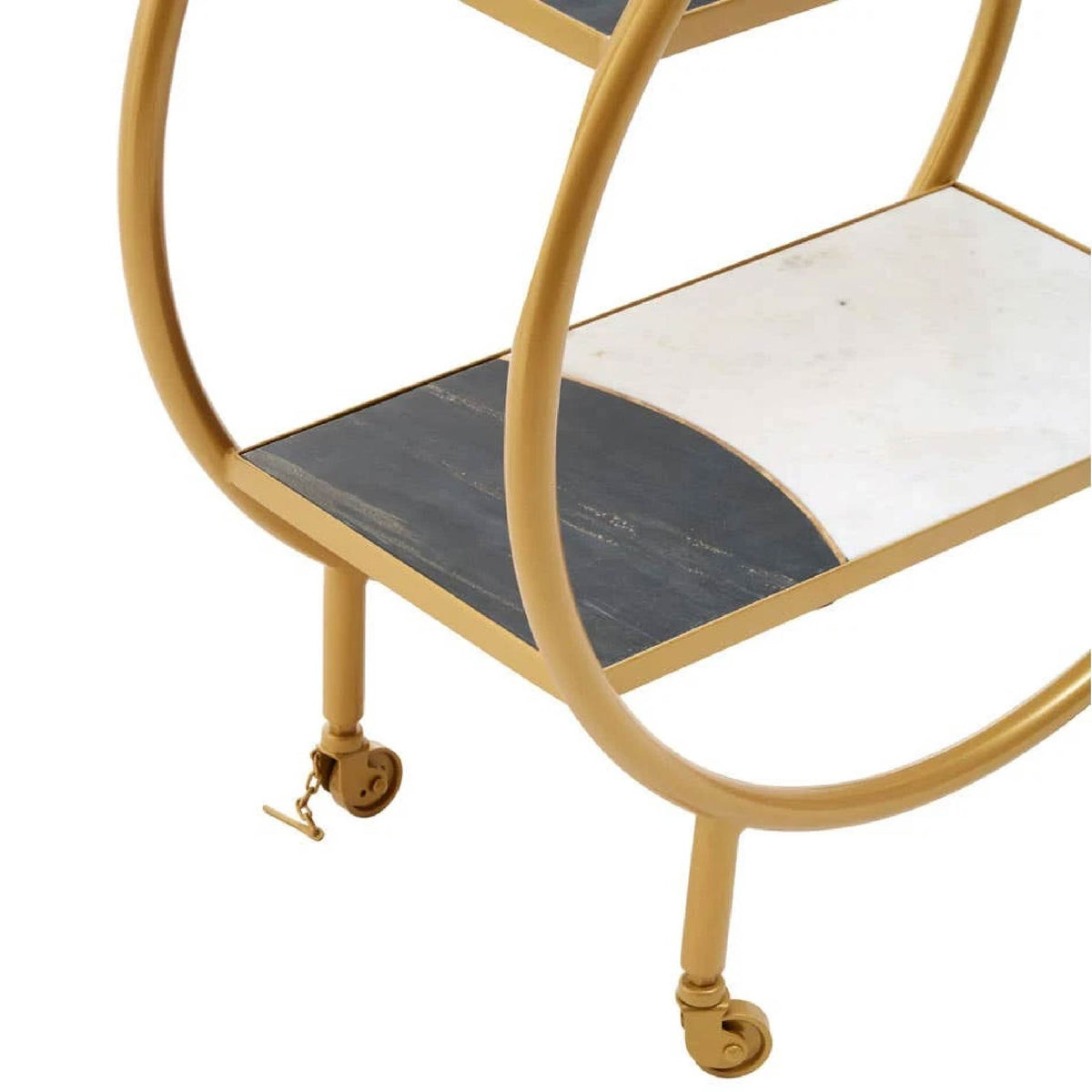 Vizzini Marble with Brass Finish Round 2 Tier Shelf or Bar Unit