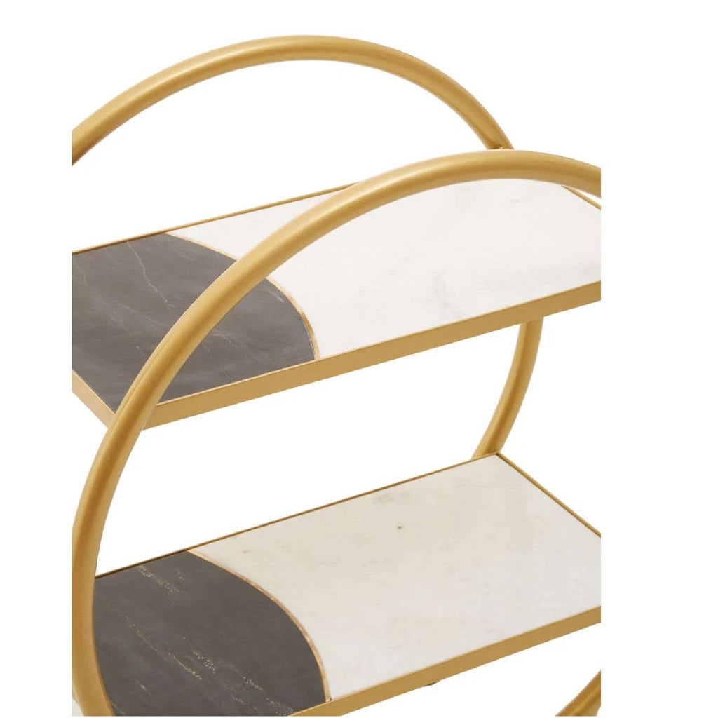 Vizzini Marble with Brass Finish Round 2 Tier Shelf or Bar Unit