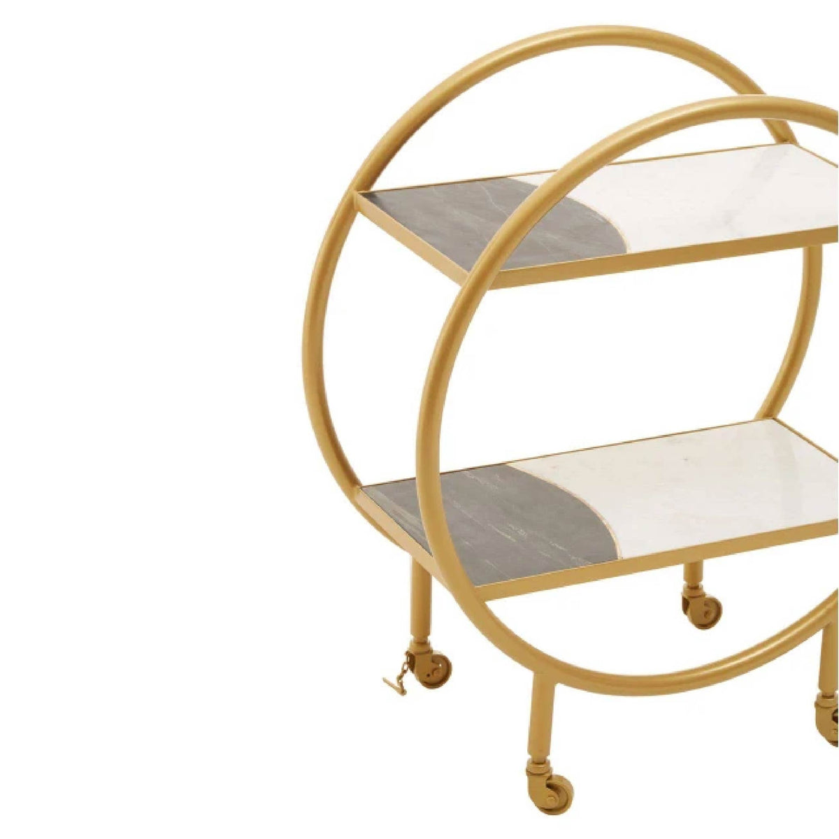 Vizzini Marble with Brass Finish Round 2 Tier Shelf or Bar Unit