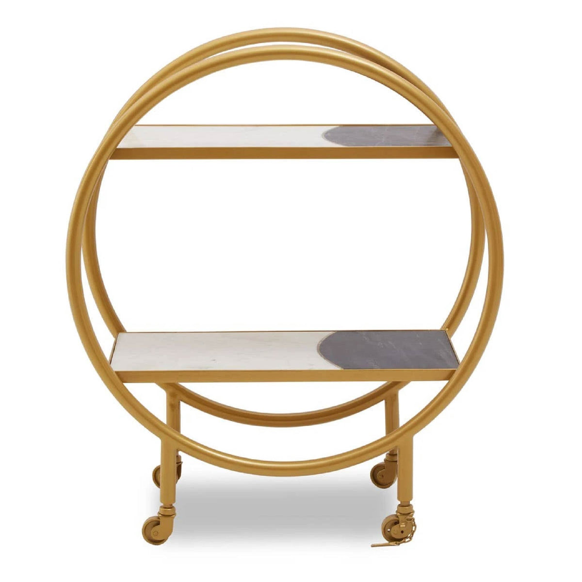 Vizzini Marble with Brass Finish Round 2 Tier Shelf or Bar Unit