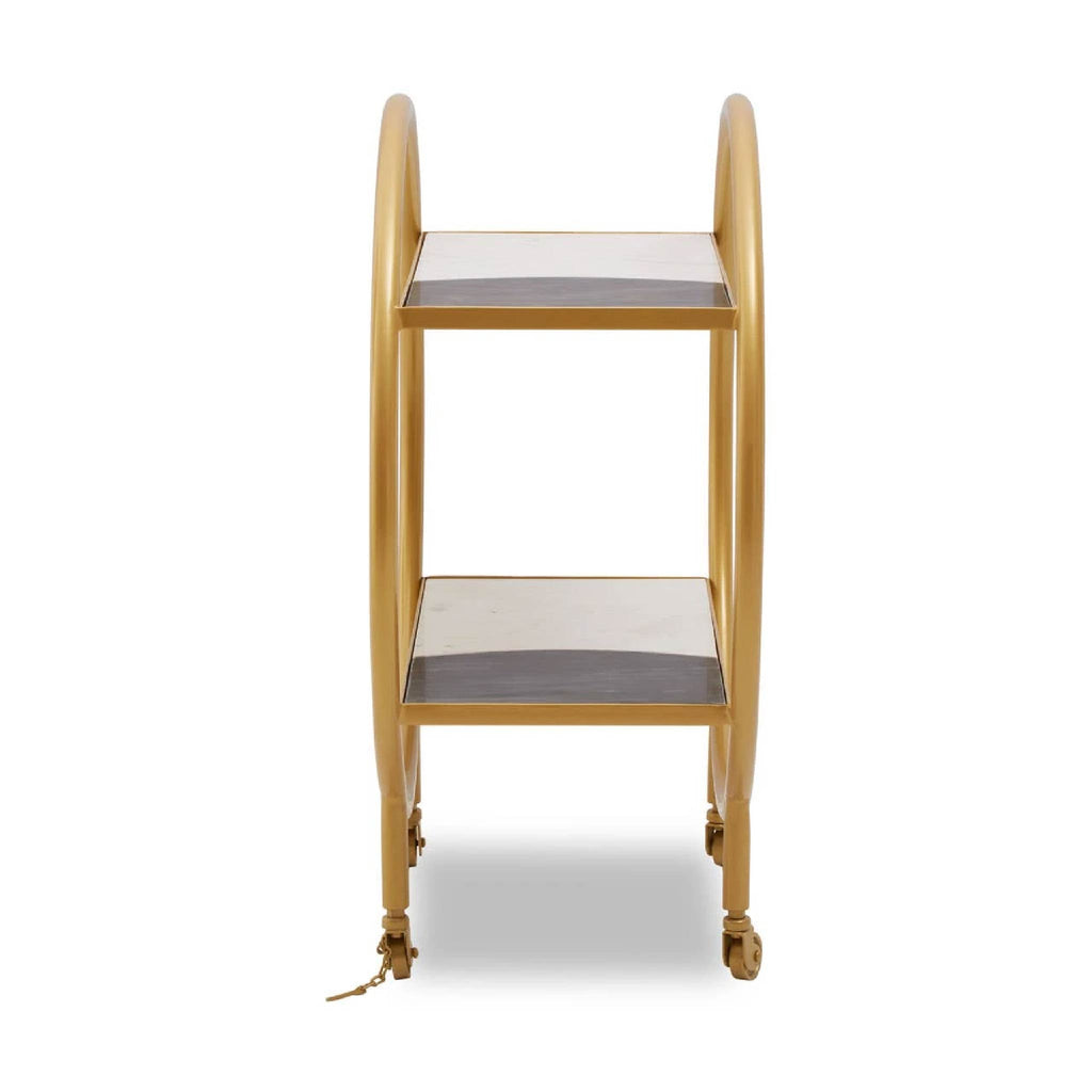 Vizzini Marble with Brass Finish Round 2 Tier Shelf or Bar Unit
