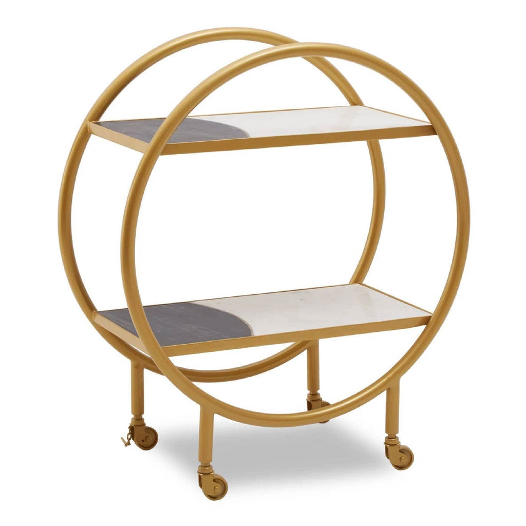 Vizzini Marble with Brass Finish Round 2 Tier Shelf or Bar Unit
