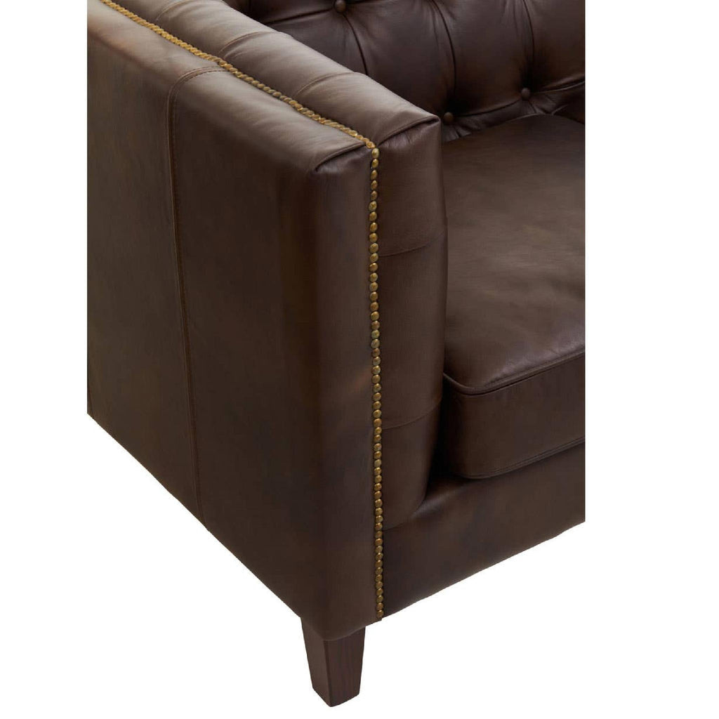 King Three Seater Dark Brown Leather Modern Chesterfield Sofa