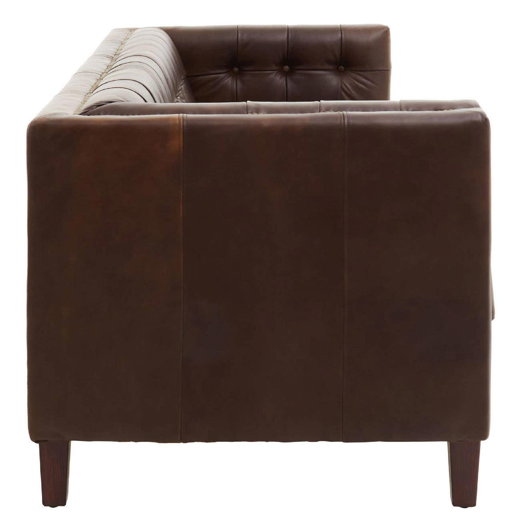 King Three Seater Dark Brown Leather Modern Chesterfield Sofa