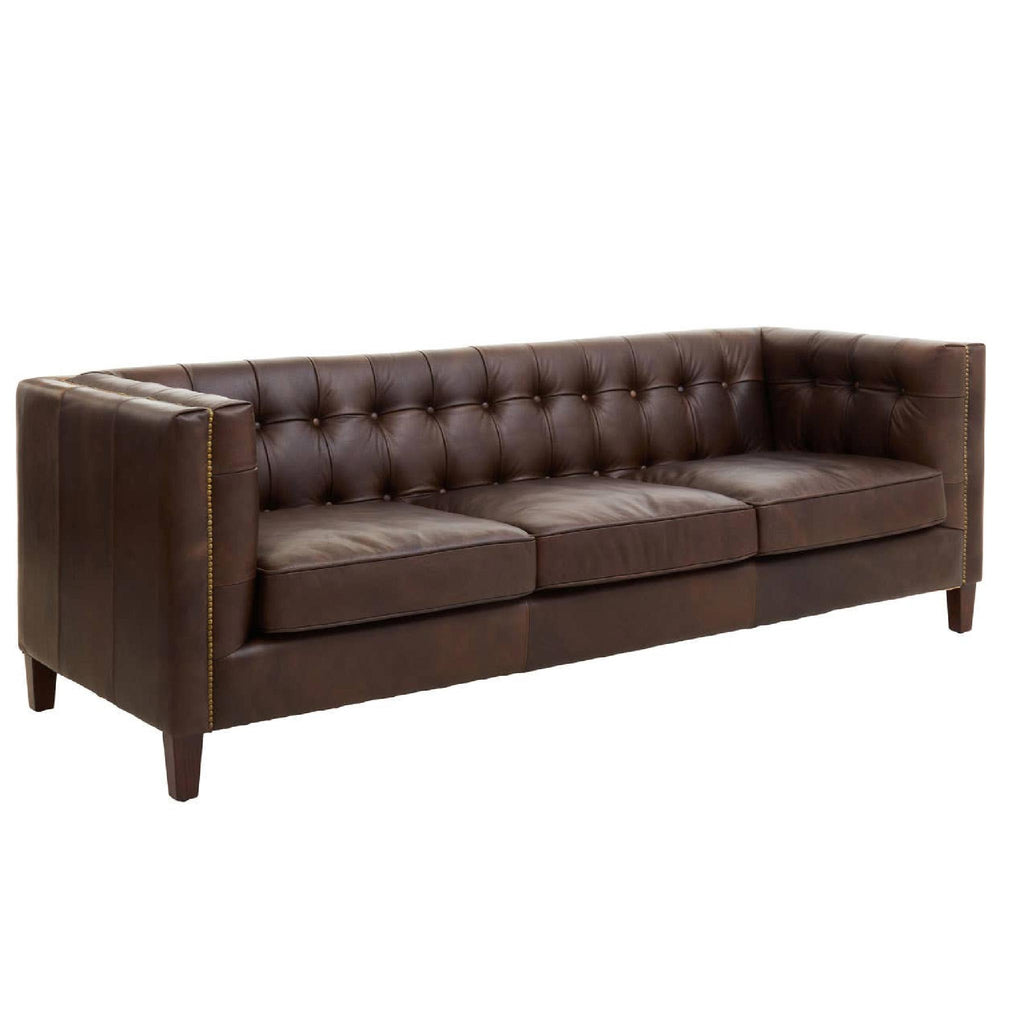 King Three Seater Dark Brown Leather Modern Chesterfield Sofa